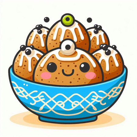 Cute kawaii cookies in a bowl. Vector illustration.のイラスト素材