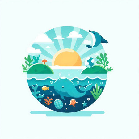 Underwater world vector illustration. Flat style design. Vector illustration.のイラスト素材