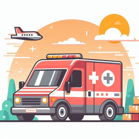 Ambulance car on the background of the sky. Vector illustrationのイラスト素材