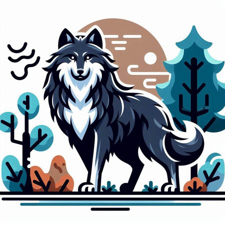 Wolf in the forest. Vector illustration for t-shirt design.のイラスト素材