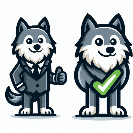 Vector illustration of a cartoon dog with a check mark in his handのイラスト素材