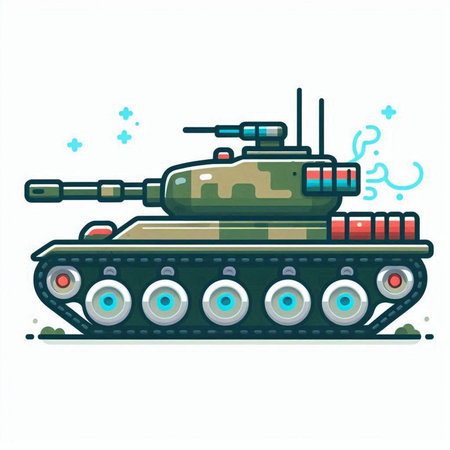 Cartoon tank. Vector illustration in flat style. Isolated on white background.のイラスト素材