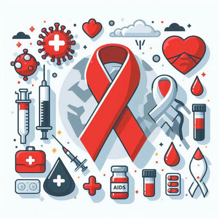 Red ribbon, symbol of the fight against AIDS. Vector illustration.のイラスト素材