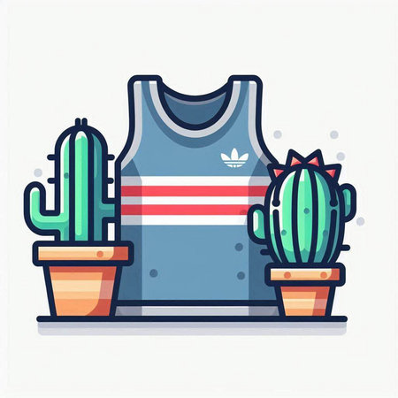 T-shirt and cacti in pot flat color vector iconのイラスト素材