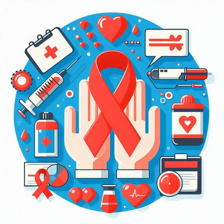 Vector illustration of red ribbon for aids awareness. Red ribbon symbol.のイラスト素材