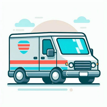 Ambulance car vector illustration in flat style. Ambulance vehicle icon.のイラスト素材