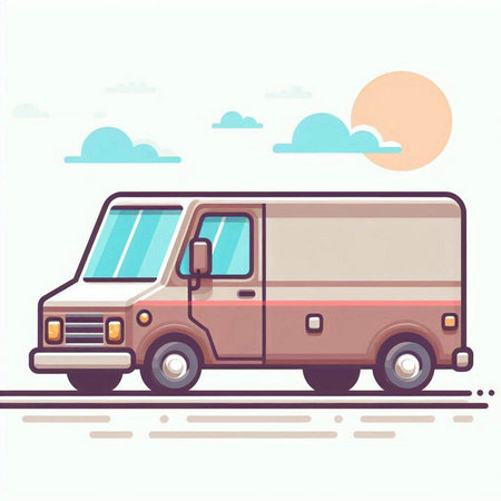 Van on the road. Vector illustration in flat style. Side view.のイラスト素材