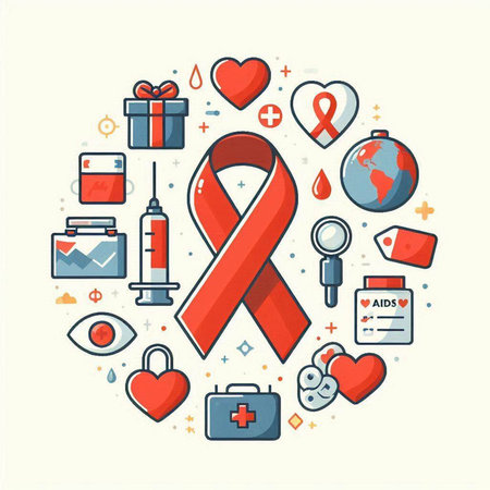 Red ribbon for World AIDS Day. Vector illustration in flat linear styleのイラスト素材