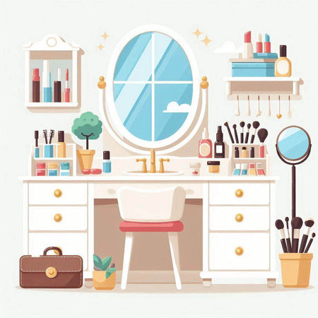 Cosmetics and make-up room. Vector illustration in flat styleのイラスト素材
