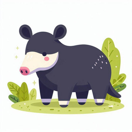 Cute cartoon black bear standing on the grass. Vector illustration.のイラスト素材