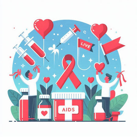 Vector illustration of World Aids Day concept in flat design style.のイラスト素材