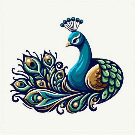 Beautiful peacock on a white background. Vector illustration for your designのイラスト素材