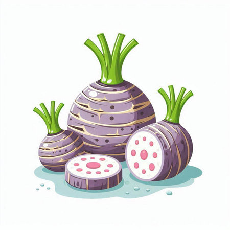 Purple turnip isolated on white background. Vector cartoon illustration.のイラスト素材