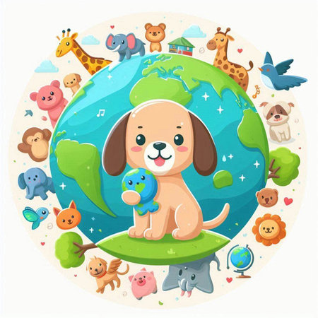 Animals around the world. Cute cartoon character. Vector illustration.のイラスト素材