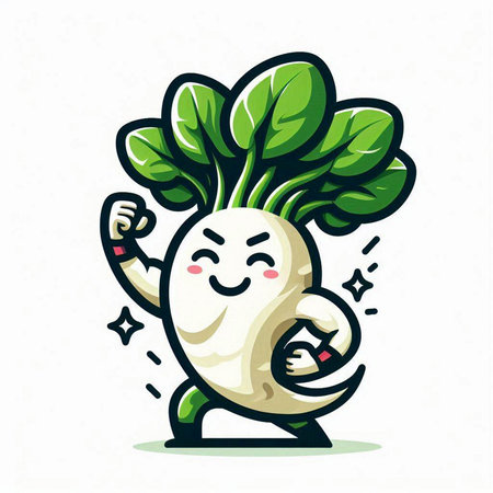 Illustration of a white radish character doing a thumbs up gestureのイラスト素材