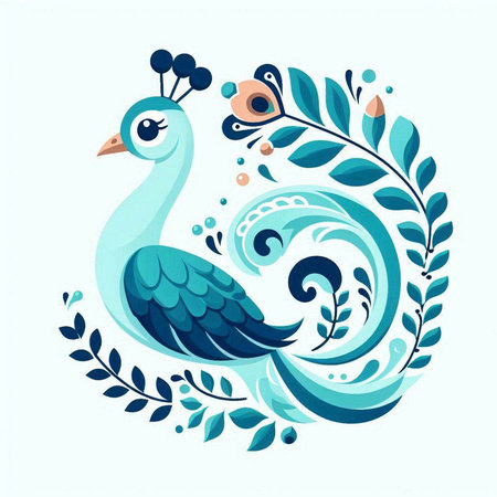 Peacock with floral ornament on white background. Vector illustration.のイラスト素材