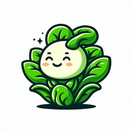 Cute kawaii lettuce character in cartoon style. Vector illustration.のイラスト素材