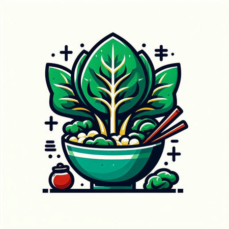 Illustration of asian green vegetable in bowl with chopsticks.のイラスト素材