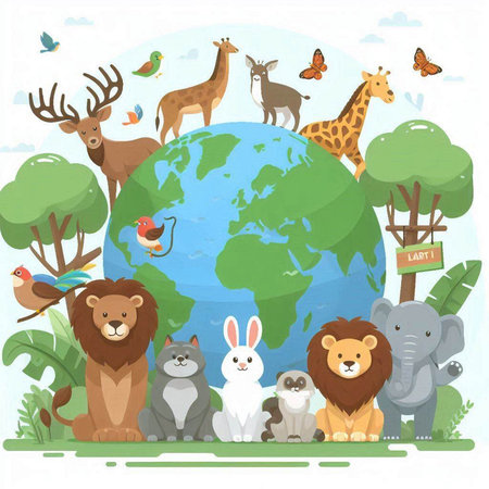 Animals around the world. Cute cartoon animals. Vector illustration.のイラスト素材
