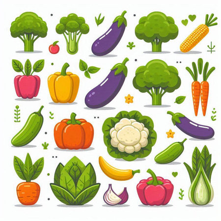 Vegetables icons set in flat style. Vector illustration for your designのイラスト素材