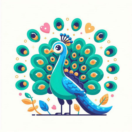 Peacock. Vector illustration in flat style. Colorful vector illustration.のイラスト素材