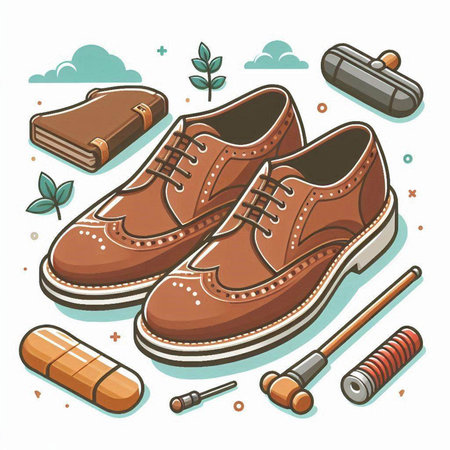 Vector illustration of a set of men's shoes and accessories for the game.のイラスト素材
