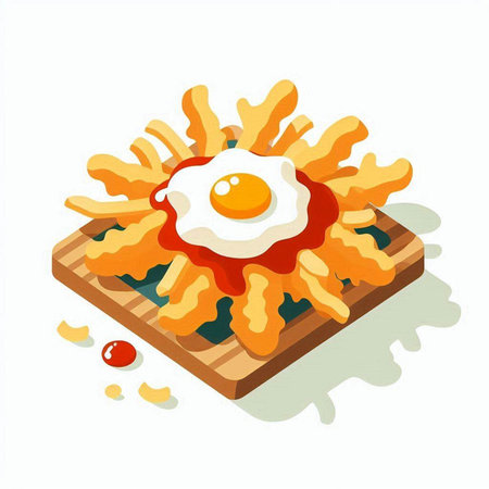 Fried eggs on a wooden board. Vector illustration isolated on white background.のイラスト素材