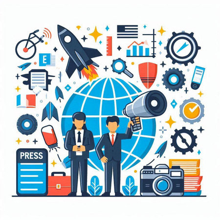 Flat design vector illustration concept of global business and social media.のイラスト素材