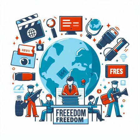 Flat design concept of freedom of speech. Vector illustration in thin line style.のイラスト素材