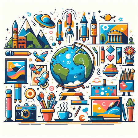 Vector illustration of school and education elements. Back to school concept.のイラスト素材