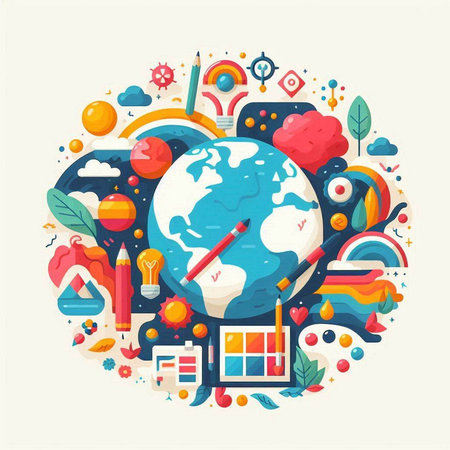 Flat design modern vector illustration concept of education, back to school, online learning, distance learning, e-learning, webinar, webinar.のイラスト素材