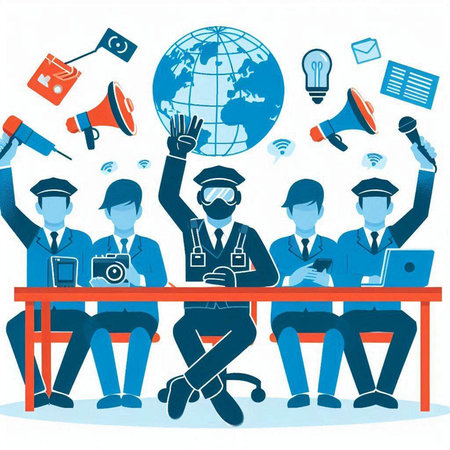Vector illustration of a group of business people sitting at a table in the office.のイラスト素材