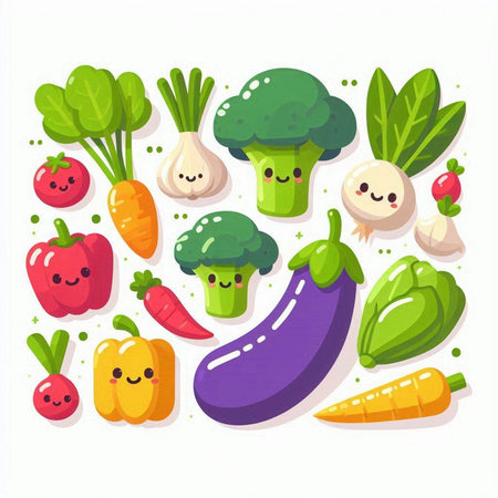 Vegetables set. Vector illustration. Cute cartoon vegetables.vector, icon, symbol, design, illustration, graphic, set, abstract, line, elementのイラスト素材