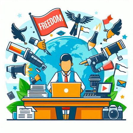 Journalist, journalist, journalist, journalist, news anchor, journalist, journalist. Vector illustration.のイラスト素材
