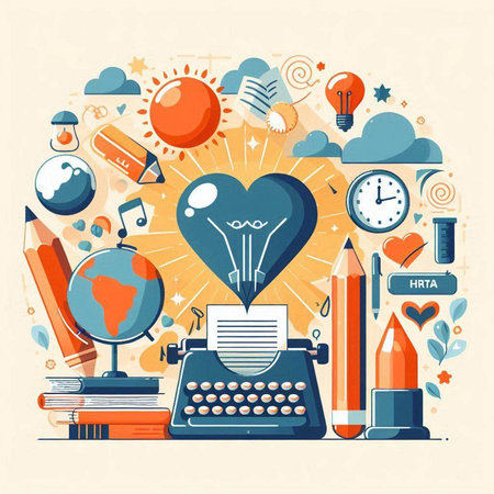 Flat design modern vector illustration concept of creative writing, inspiration, motivation, inspiration and inspiration.のイラスト素材