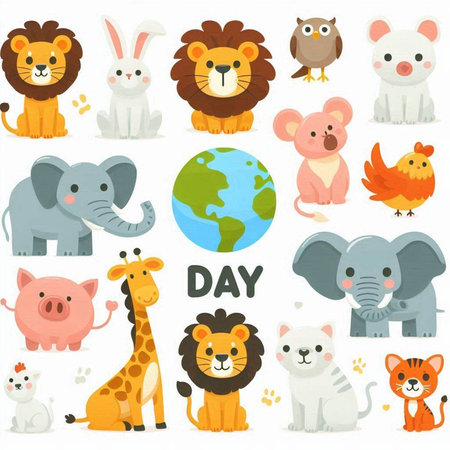 Cute cartoon animal set. Vector illustration of wild animals collection.のイラスト素材