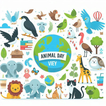 Vector illustration of World Animal Day. Cute cartoon animals set.のイラスト素材