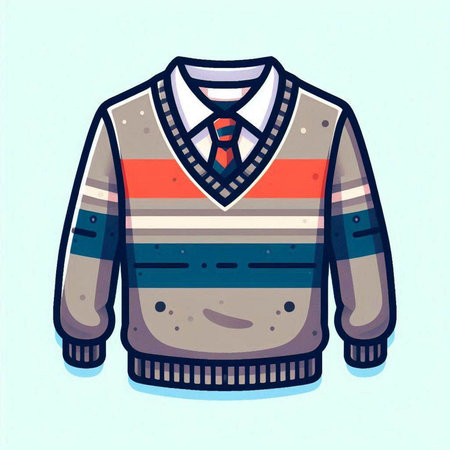 Illustration of a sweater with a striped pattern on a blue backgroundのイラスト素材