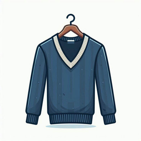 Blue sweater on hanger isolated on white background. Vector illustration.のイラスト素材