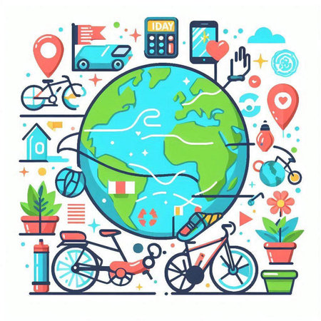 Flat line art design concept of traveling around the world. Vector illustrationのイラスト素材