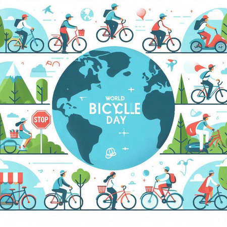 World Bicycle Day. Flat design vector illustration. Concept for web banners, brochures, printed materials.のイラスト素材
