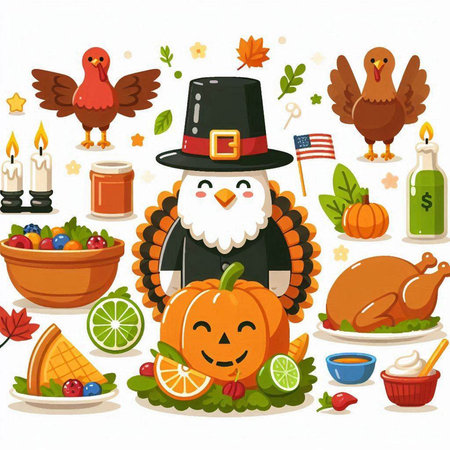 Thanksgiving day icon set. Cartoon illustration of thanksgiving day icon set for web designのイラスト素材