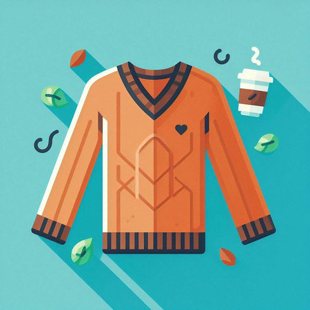 Vector illustration of a sweater with a long shadow on a blue backgroundのイラスト素材