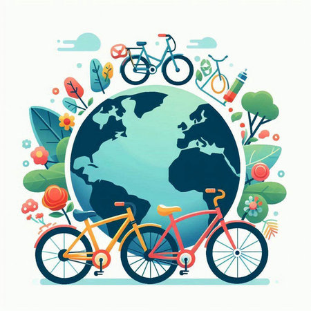 Bicycle around the world. Ecological concept. Vector illustration.のイラスト素材