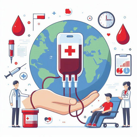 Blood donation concept. Donate blood concept in flat style. Vector illustrationのイラスト素材