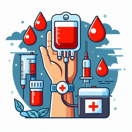 Blood donation concept. Vector illustration in flat style. Donate blood concept.のイラスト素材