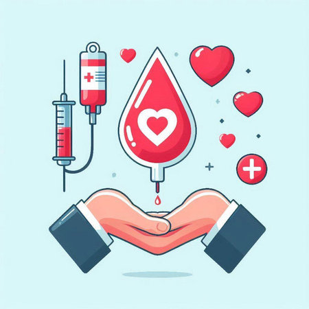 Blood donation concept. Vector illustration in flat design style. Donate blood concept.のイラスト素材