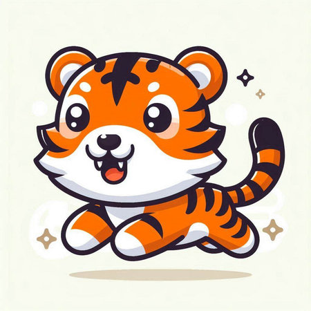 Cute tiger running. Vector illustration of a cute tiger cartoon character.のイラスト素材