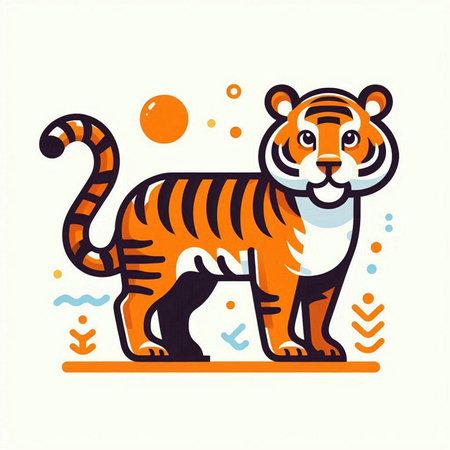 Hand drawn vector illustration of a tiger on white background. Isolated objects.のイラスト素材