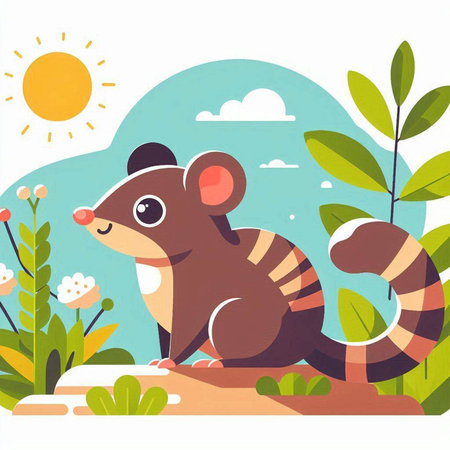 Vector illustration of a cute cartoon rat on the background of nature.のイラスト素材